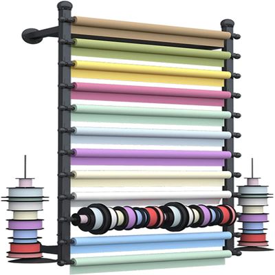 Crafts Ribbon Holder Organizer Rack Large Ribbon Holder for Wall, Craft Room Metal Vinyl Rolls Storage Rack for Wrapping Paper Spools Scarf, with 12 Tier Bar Pole (Color : Black, Size : 100x20x120cm