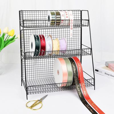 Crafts Ribbon Holder Organizer Rack Metal Ribbon Holder Organizer Rack, 3 Tier Mesh Wrapping Paper Dispenser Spools Display Stand for Craft Room Tabletop, Vinyl Rolls Organizer Storage Shelf (Color :
