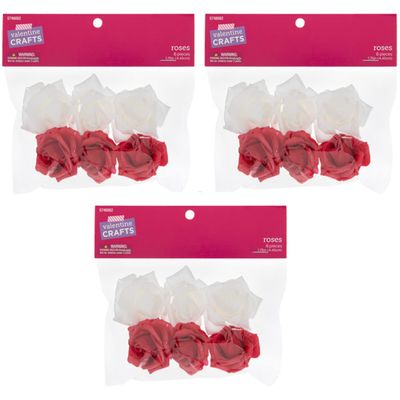 Hobby Lobby Red & White Rose Embellishments Set of 3 Packages (18 Pieces Total)