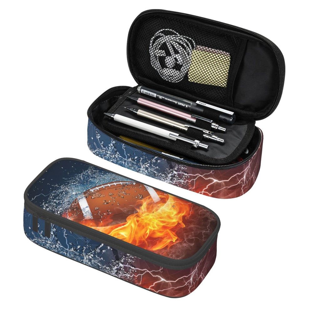 Boys Pencil Box with Football Pattern, Cool Sports Pencil Case Large Capacity Durable Pencil Pouch Storage Pen Bag Stationary Case Desk Organizer with Zippers for Teens Adults