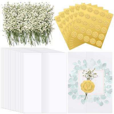 Fabbay 50 Sets Wedding Invitations Wraps Set Envelope for 5 x 7 Inch Invitations Self Adhesive Gold Wax Seal Sticker Natural Dried Flowers for DIY Photos Cards Baby Shower Party