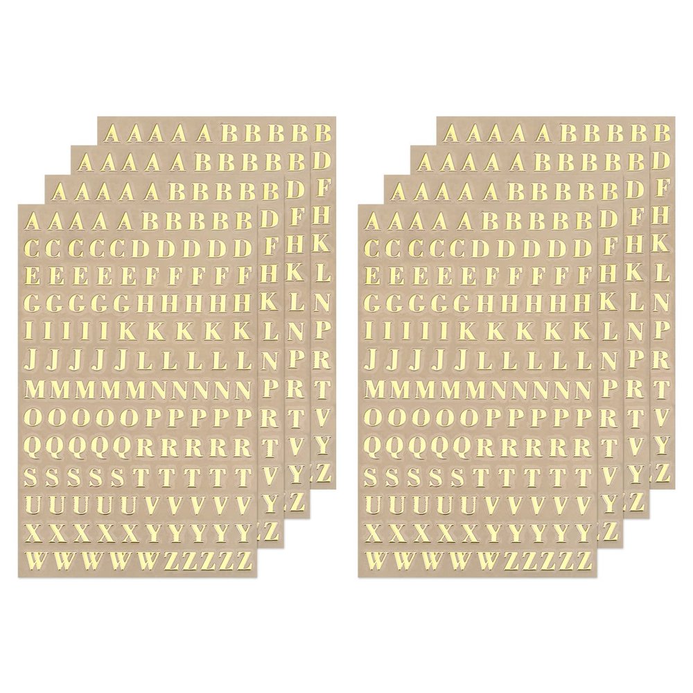 MECCANIXITY 8 Sheets Letter Resin Stickers 3D Small A to Z Gold Mini Alphabet Sticker Metallic Glitter Alloy Uppercase for Resin Nail Scrapbooking 3mm
