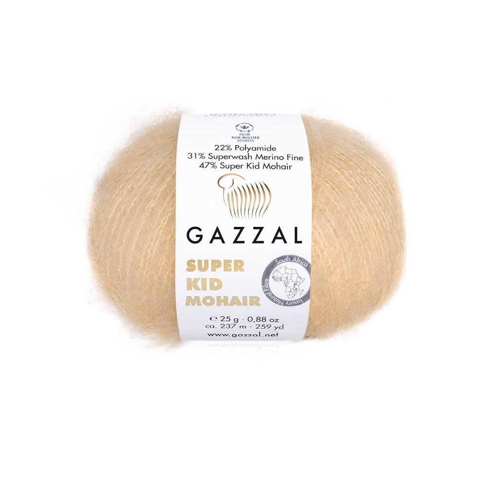 3 Pack/Skein Gazzal Super Kid Mohair, 0,88 oz/25 g, 259 yards/237 Meters, 47% Super Kid Mohair, 21% Superwash Merino Fine, and 22% Polyamide, (64404)