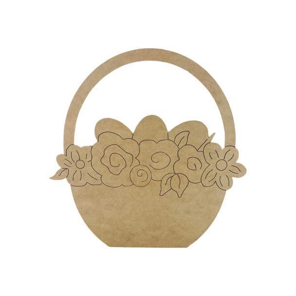 Easter Basket with Eggs and Flowers Shape, Unfinished Wood Craft, Build-A-Cross
