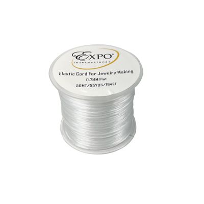 Expo International Elastic String Cord, 0.7 mm Wide Premium Stretchy String Cord for Jewelry Making, Versatile, Roll/Spool of 50 Meters, White