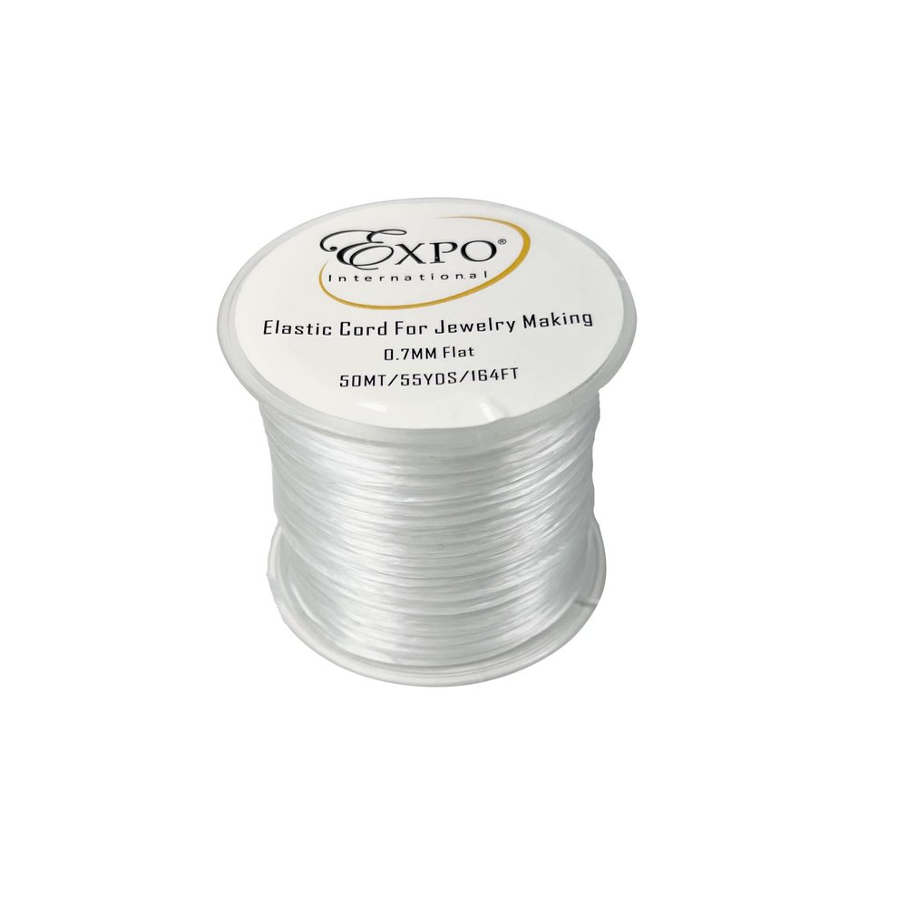 Expo International Elastic String Cord, 0.7 mm Wide Premium Stretchy String Cord for Jewelry Making, Versatile, Roll/Spool of 50 Meters, White