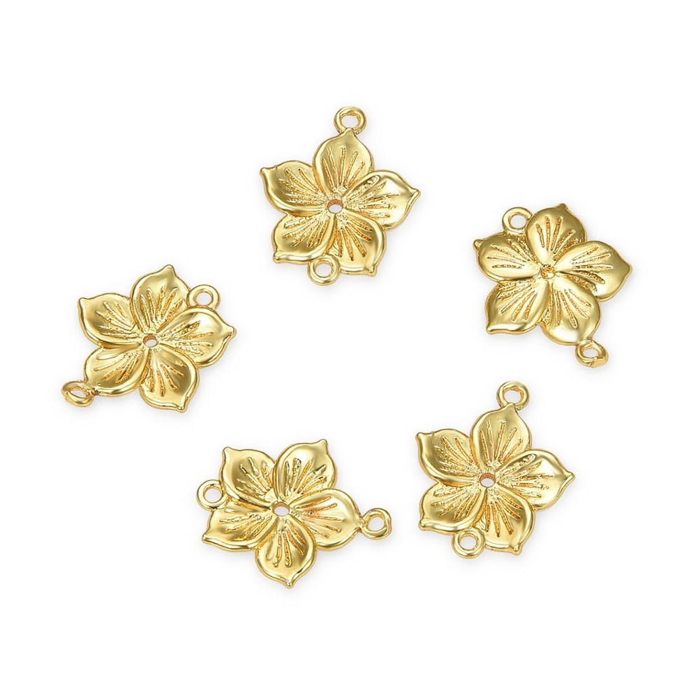 20pcs Adabele Tarnish Resistant 12mm 2-Hole Flower Floral Connector Link Earring Findings 18K Yellow Gold Plated for Craft Jewelry Making BFW-B12