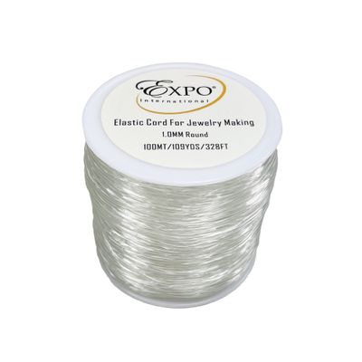 Expo International Elastic String Cord, 1.0 mm Premium Stretchy String Cord for Jewelry Making, Thin Bracelet Cord, Versatile Jewelry Cord, Roll/Spool of 100 Meters, Clear