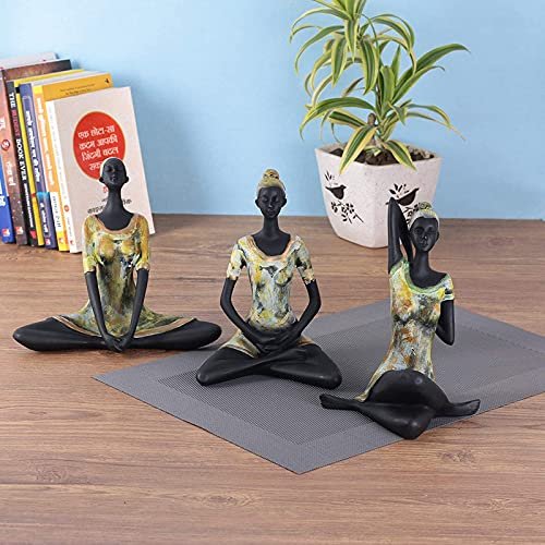 Deco Alankaram Presents Resin Yoga Lady Showpiece (Multicolour, Medium) - Set of 3#Frienemy-1093