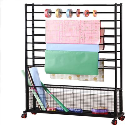 Crafts Ribbon Holder Organizer Rack Wide 100cm Ribbon Rack Holder, Metal Double Sided Spool Thread Wrapping Paper Storage Organizer Cart with Mesh Basket, Vinyl Rolls Stand for Craft Room (Color : Bl