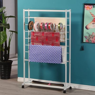 Crafts Ribbon Holder Organizer Rack Craft Room Ribbon Holder, Floor Wrapping Paper Organizer/Large Storage Rack for Display Scarf Embroidery Rolls Ribbons Sewing Cloth, Double Sided (Color : White,