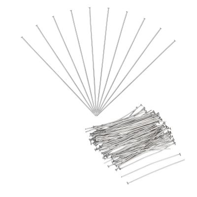 MECCANIXITY 100Pcs Flat Head Pins for Jewelry Making 22 Gauge Silver 60mm Stainless Steel Flat Head Pins Jewelry Head Pins for Craft Earring Bracelet Necklace Pendant Supplies