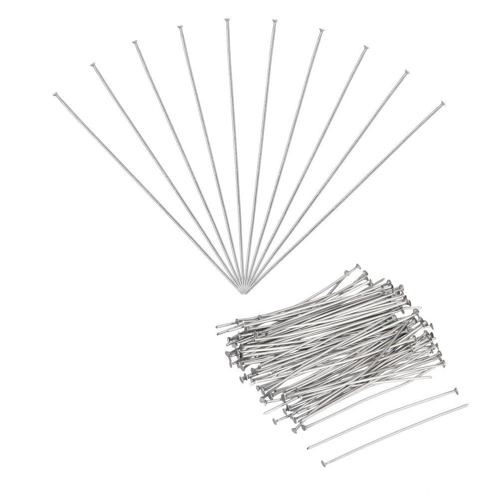 MECCANIXITY 100Pcs Flat Head Pins for Jewelry Making 22 Gauge Silver 60mm Stainless Steel Flat Head Pins Jewelry Head Pins for Craft Earring Bracelet Necklace Pendant Supplies