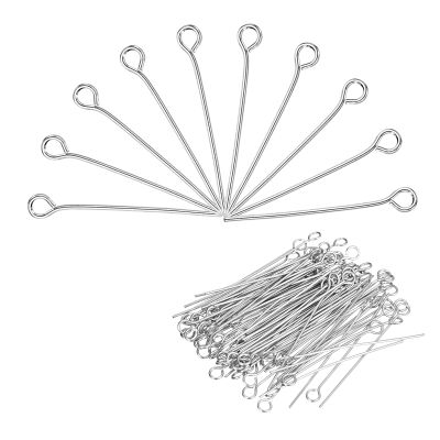 MECCANIXITY 200Pcs Silver Iron Eye Pins 24mm 21 Gauge/0.7mm Eye Pins for Jewelry Making Findings DIY Craft Necklaces Bracelets Earrings Head Pins