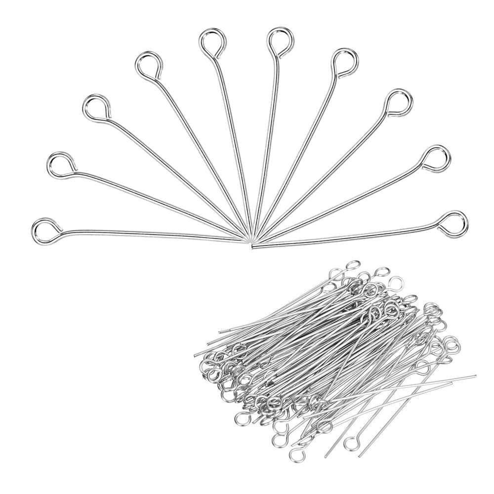 MECCANIXITY 200Pcs Silver Iron Eye Pins 24mm 21 Gauge/0.7mm Eye Pins for Jewelry Making Findings DIY Craft Necklaces Bracelets Earrings Head Pins