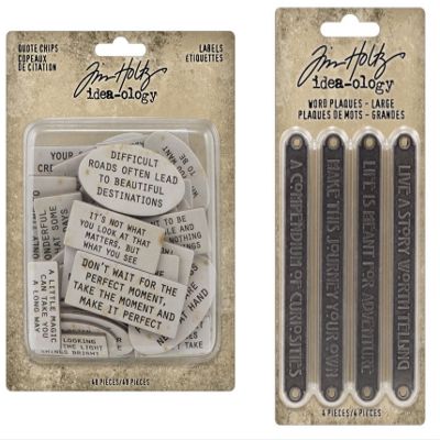 Bundle- Tim Holtz Idea-Ology Quote CHIP Labels th94320 and Word PLAQUES Large th94329 - Spring 2023 Release