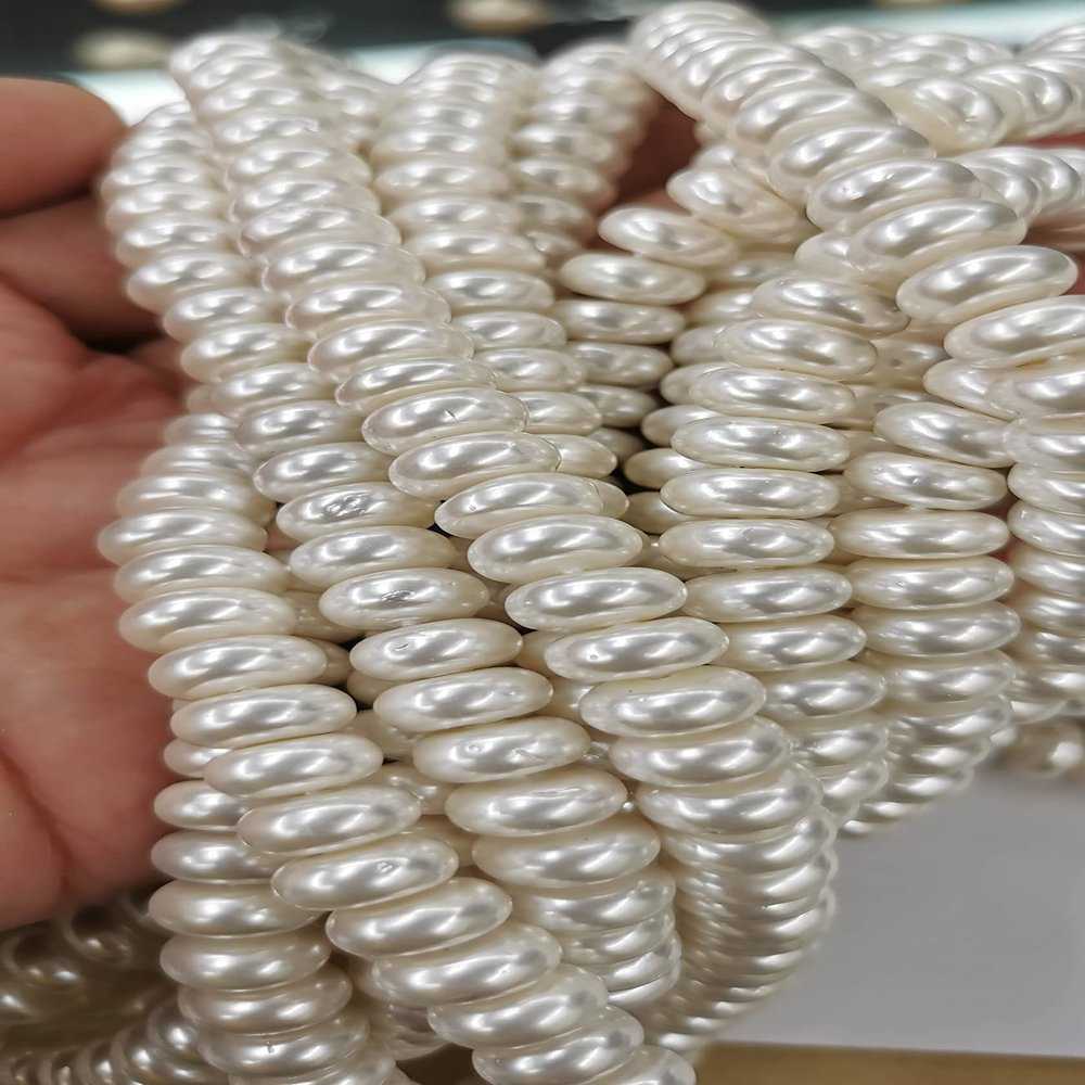 100pcs White Sea Pearl Shell rondelle Spacer Beads 8X4mm 16inch -Necklace Making Supplies - Jewellery Beads