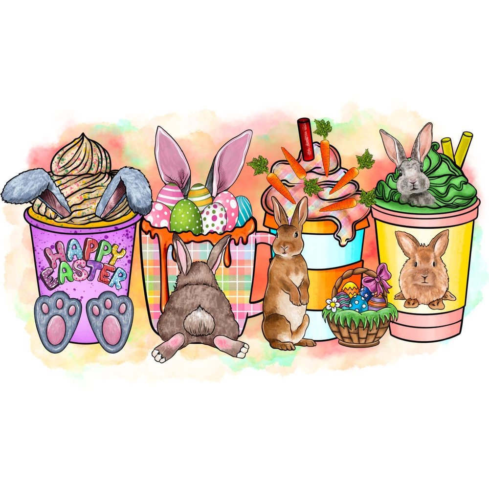 Easter Coffee Drink Sublimation Transfer, Ready to Press, Bunny, Rabbit, Spring, Eggs, Carrots, Coffee Lover Transfer, Ready to Use (Adult x10)