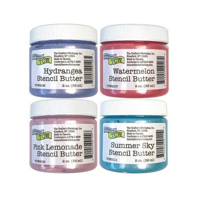 The Crafter's Workshop Stencil Butter - Blooms Acrylic Paint Set - Boutique Metallic Texture Paste for Art, Canvas, Journals, & Cards - 4 x 2oz Jars