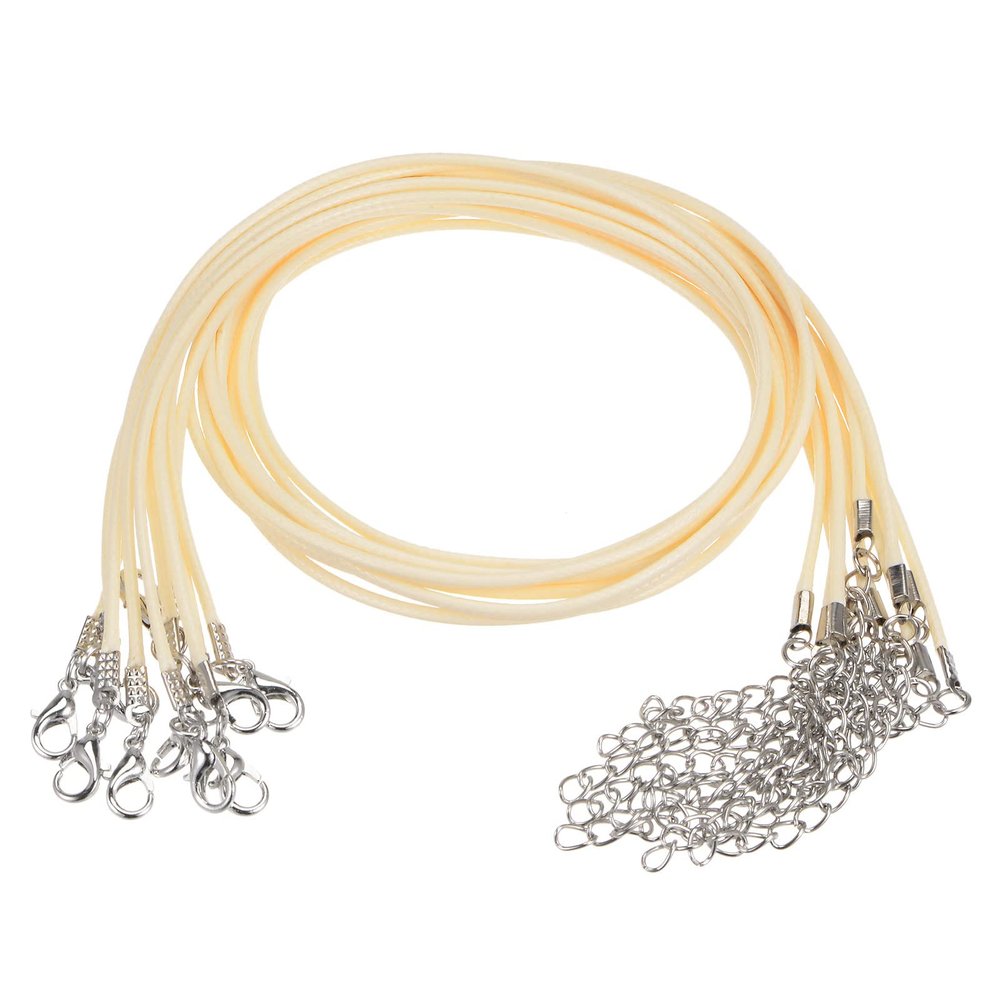 HARFINGTON 10pcs Waxed Necklace Cord Bulk, 16 Inches and 1.5mm Dia Necklace String Rope with Clasp for Pendants, Bracelets, Necklaces, Jewelry Making Beading Supplies, Beige White