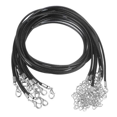 HARFINGTON 10pcs Waxed Necklace Cord Bulk, 16 Inches and 2mm Dia Necklace String Rope with Clasp for Pendants, Bracelets, Necklaces, Jewelry Making Beading Supplies, Black
