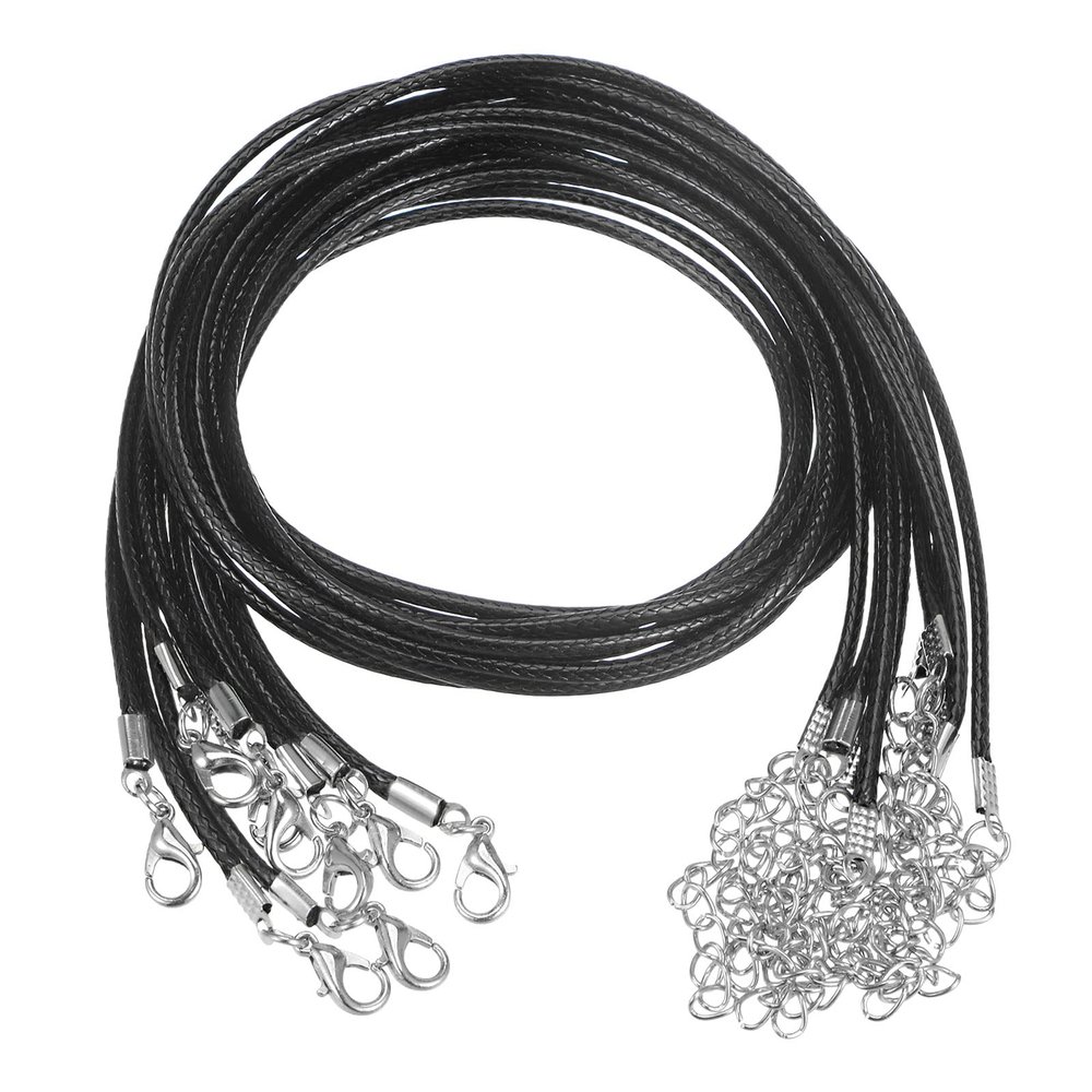 HARFINGTON 10pcs Waxed Necklace Cord Bulk, 16 Inches and 2mm Dia Necklace String Rope with Clasp for Pendants, Bracelets, Necklaces, Jewelry Making Beading Supplies, Black