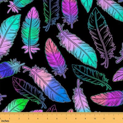 jejeloiu Feather Fabric by The Yard, Dreamy Bird Feather Print Upholstery Fabric for Chairs Sofa Couch, Luxury Purple Teal Outdoor Fabric Waterproof, 3 Yards