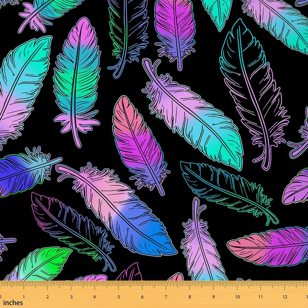 jejeloiu Feather Fabric by The Yard, Dreamy Bird Feather Print Upholstery Fabric for Chairs Sofa Couch, Luxury Purple Teal Outdoor Fabric Waterproof, 3 Yards