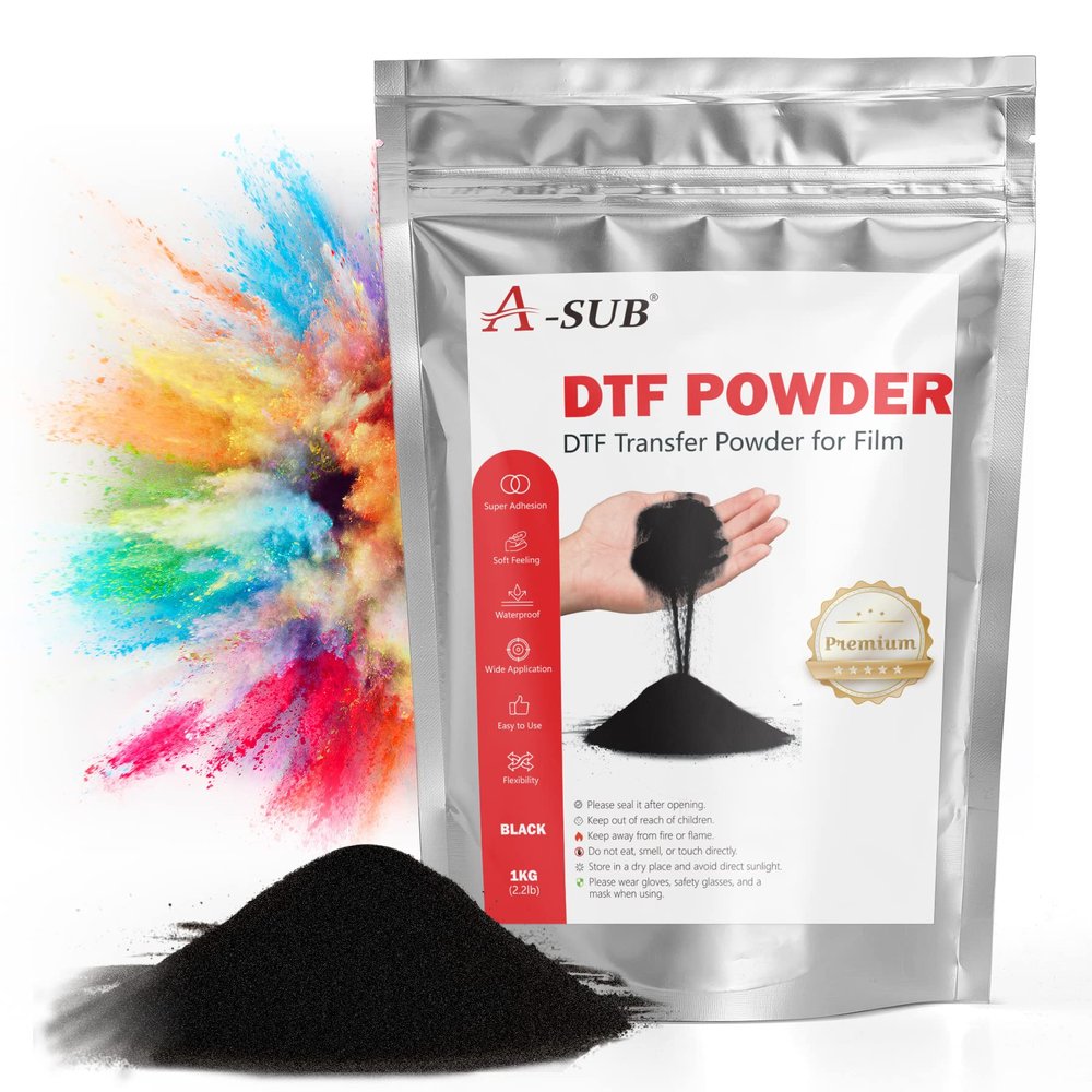 A-SUB DTF Powder, 35.3oz Black DTF Transfer Powder, Hot Melt Adhesive DTF Powder Works with DTF Printers, DTF Transfer Film and Ink for Digital Prints on Dark Color Fabric and Any Material Fabric