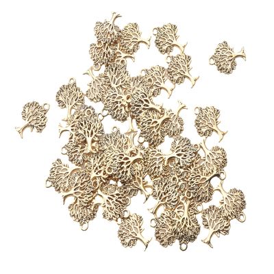 Ruwado 50 Pcs Tree Charms Tree of Life Pendants Beads Metal Accessories for DIY Jewelry Making Kit Jewelry Findings Supplies Crafting Art Project Necklace Bracelet Key Chain (Antique Gold)