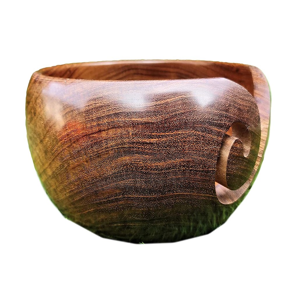 Solid Yarn Bowl for DIY Knitting Crocheting Accessories Beautiful Design Handmade Wooden Bowl with Crochet Holes Yarn Storage Bowl Ideal Gift Item for Elders by A.F. Luxury Handicraft