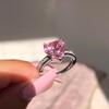 CIUFEWEK S925 Silver Women's Ring Platinum Plated Ring Inlaid with AAA Heart-Shaped Pink Diamond Zircon Ring Women's Engagement Banquet Diamond Ring Jewelry view 3