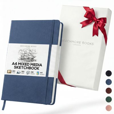 Beechmore Books A4 Mixed Media Sketchbook - 8.5"x11" Hardcover Lay-Flat Art Journal, 160 GSM / 98 lb Professional Ivory Paper, 156 Perforated Pages, Gift Box, Ink, Drawing and Light Watercolor