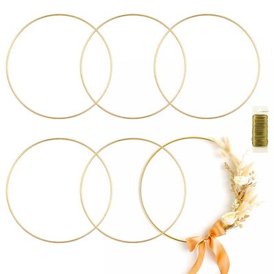 6 Pack Metal Rings for Crafts 24 Inches Macrame Rings Dream Catcher Supplies Floral Hoop Circle Centerpieces for Wedding Table 5mm Thick Metal Circle Hoops for Crafts DIY Wreath Candle Rings, Gold