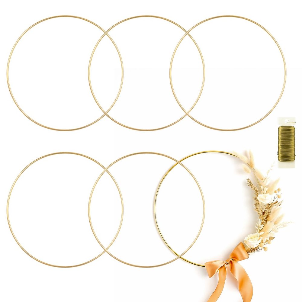 6 Pack Metal Rings for Crafts 24 Inches Macrame Rings Dream Catcher Supplies Floral Hoop Circle Centerpieces for Wedding Table 5mm Thick Metal Circle Hoops for Crafts DIY Wreath Candle Rings, Gold