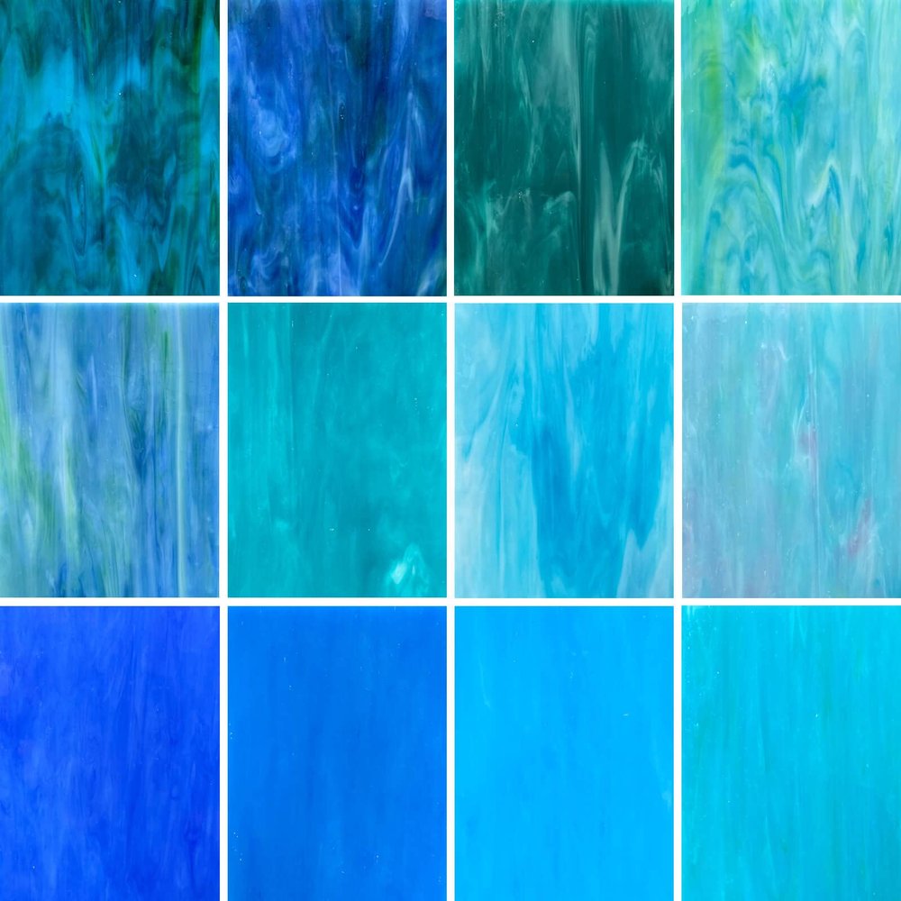 LITMIND 12 Sheets Blue Stained Glass Variety Pack, 4 x 6 Inch Smooth Opaque Art Glass for Mosaic Crafts, DIY Art Projects & Supplies