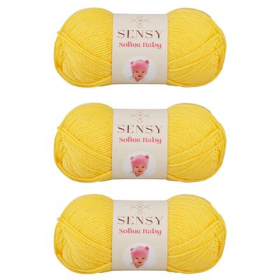 3 Skeins of Sensy Softee Baby Yarn, 3.5 oz, 275 Yards, Gauge 3 Light (Yellow)