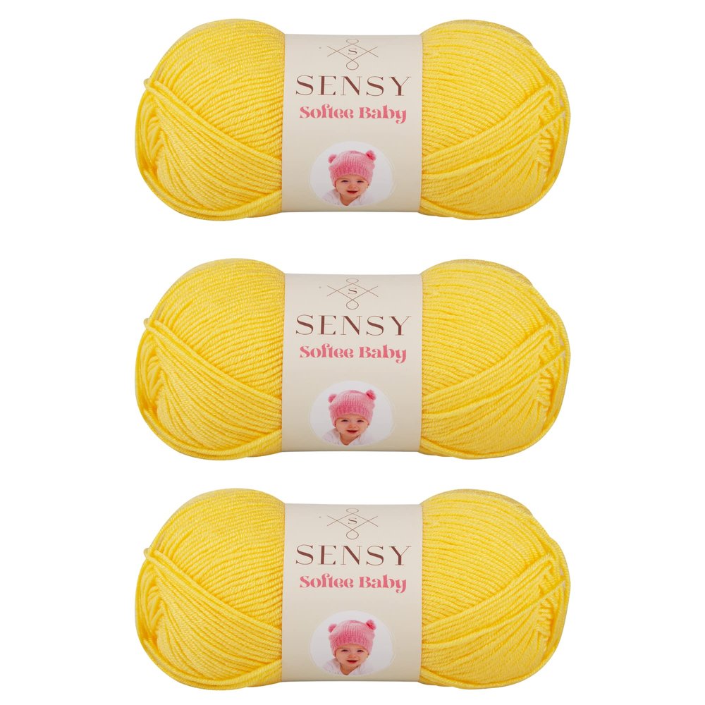 3 Skeins of Sensy Softee Baby Yarn, 3.5 oz, 275 Yards, Gauge 3 Light (Yellow)