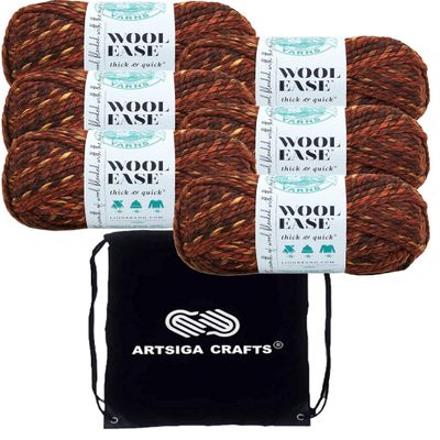 Lion Brand Wool Ease Thick & Quick Sequoia Print 640-501 (6-Skeins - Same Dye Lot) #6 S Bulky Acrylic-Wool Yarn for Crocheting and Knitting with Project Bag