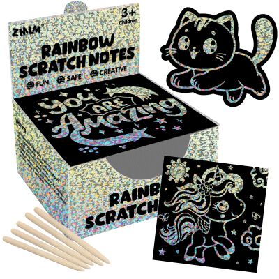 ZMLM 165 Pcs Rainbow Scratch Paper Art Notes - Crafts for Kids Ages 4-8, Classroom Prizes, 1st 2nd 3rd Grade School Activity Bulk, Student Summer Gifts from Teacher(Silver)