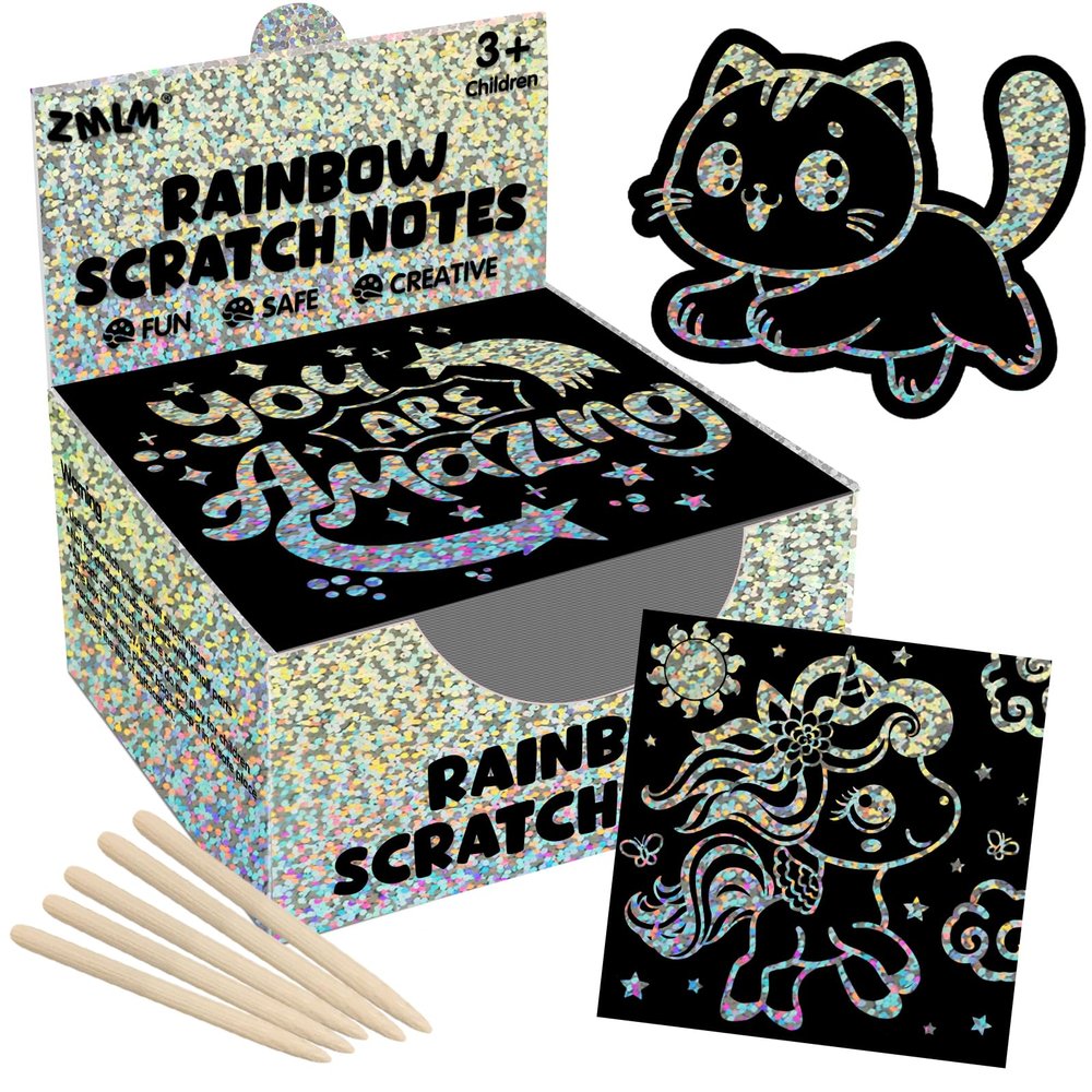 ZMLM 165 Pcs Rainbow Scratch Paper Art Notes - Crafts for Kids Ages 4-8, Classroom Prizes, 1st 2nd 3rd Grade School Activity Bulk, Student Summer Gifts from Teacher(Silver)