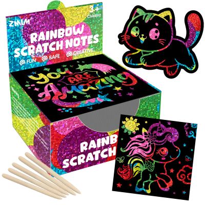 ZMLM 165 Pcs Rainbow Scratch Paper Art Notes - Crafts for Kids Ages 4-8, Classroom Prizes, 1st 2nd 3rd Grade School Activity Bulk, Student Gifts from Teacher(Holographic)