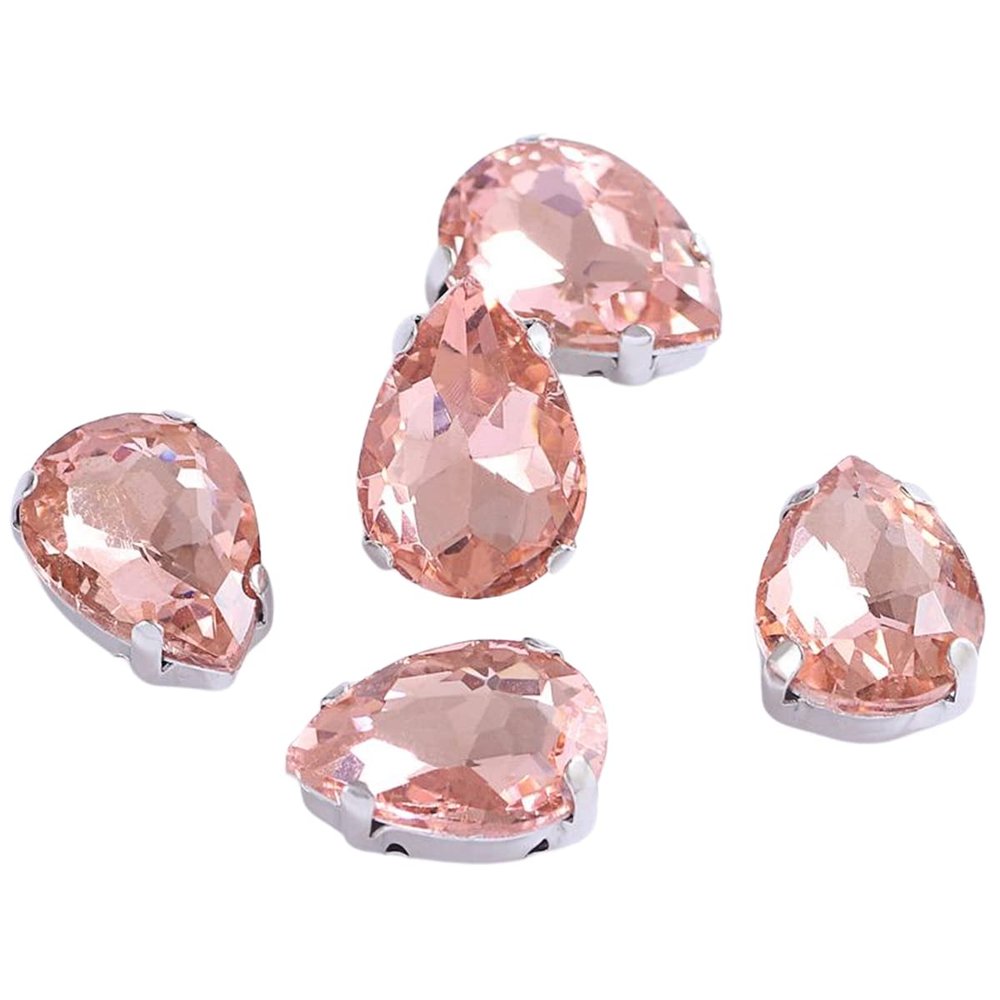 homeemoh Teardrop Rhinestone with Silver Claw 10pcs 18mm x 25mm, Sew on Glass Rhinestones Flatback Gems Craft Embellishments for Clothes,Champagne