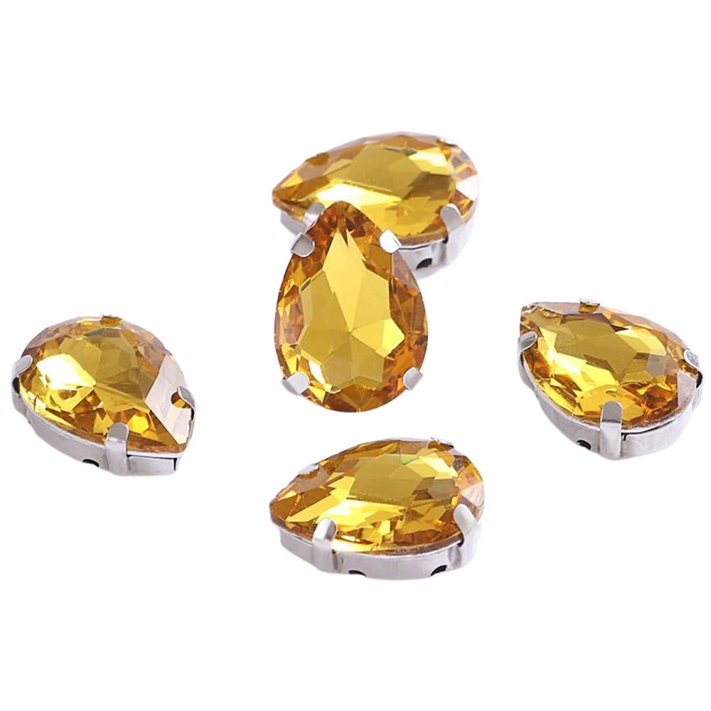 homeemoh Teardrop Rhinestone with Silver Claw 10pcs 18mm x 25mm, Sew on Glass Rhinestones Flatback Gems Craft Embellishments for Clothes,Yellow
