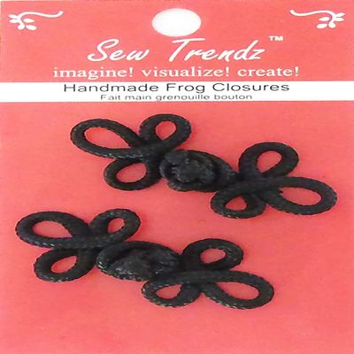 Chinese Frogs Button Closures Hook & Eye Fastener - Sewing Quilting Renaissance Dance Hawaiian Bridal Costumes Outfit Drapery Decor- Black-2 Pairs Small Size 3 Loops Design- FG156