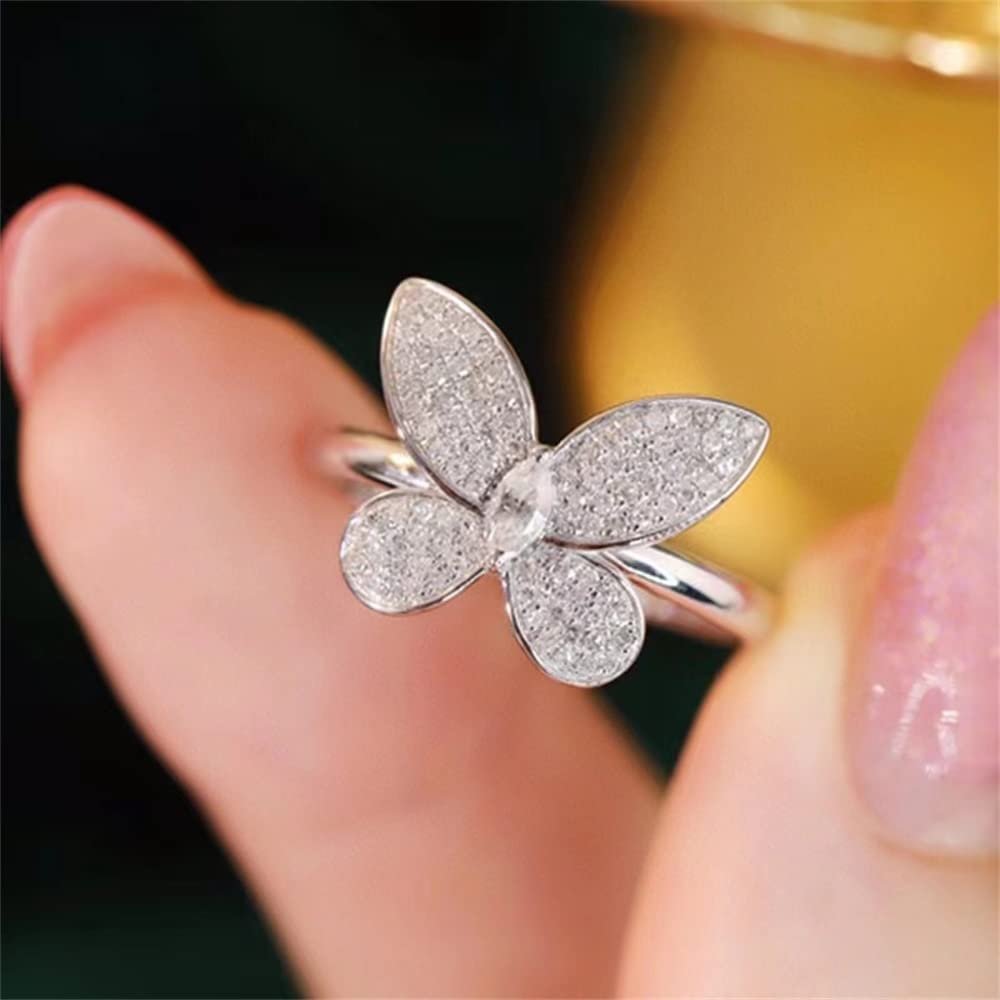 925 Sterling Silver Shiny Full Diamond Ring 18K Gold Butterfly Cocktail Rings Cubic Zirconia Promise Anniversary Rings CZ Diamond Ring Eternity Engagement Wedding Band Ring for Women Z.25 (US Code 7)