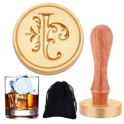 CRASPIRE Letter Ice Stamp with Removable Brass Head & Wood Handle - Vintage Floral J Ice Stamp for DIY Crafting Cocktail Whiskey Mojito Drinks Bar Making