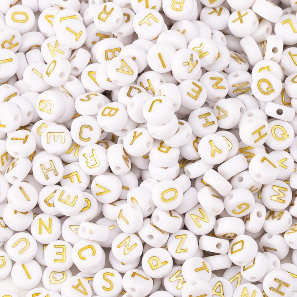 1000pcs 4x7mm Acrylic Alphabet Letter Beads A-Z Round Acrylic Letter Beads for Jewelry Making Alphabet Beads (White)