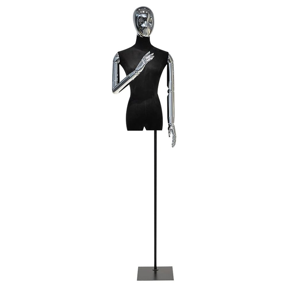 GXFWJD Mannequin Body Torso Height Adjustable with Black Square Stand Stand Dress Portable Displays Women for Sewing Maniquins Female with Suspension Galvanized arm (Color : Dark Grey)