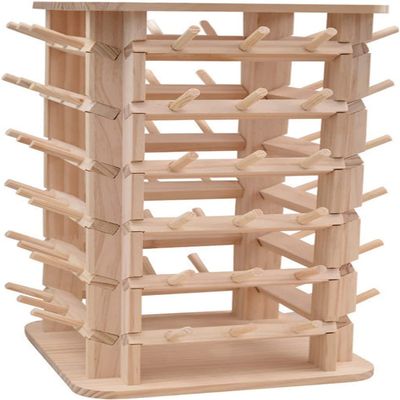 Ribbon Storage Display Rack Scarf Thread Holder Rotating, Sewing Embroidery Spool Organizer Storage Rack with 64 Spokes, Wooden Tower Stand Hair Braider/Separator Easy to Use